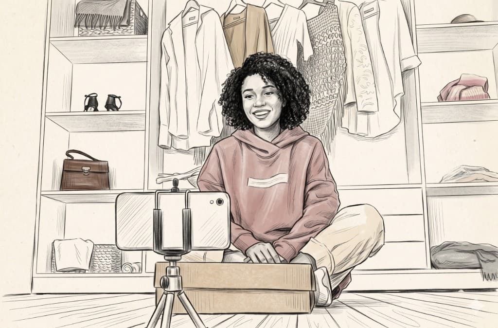 Creator filming a product haul in front of her closet