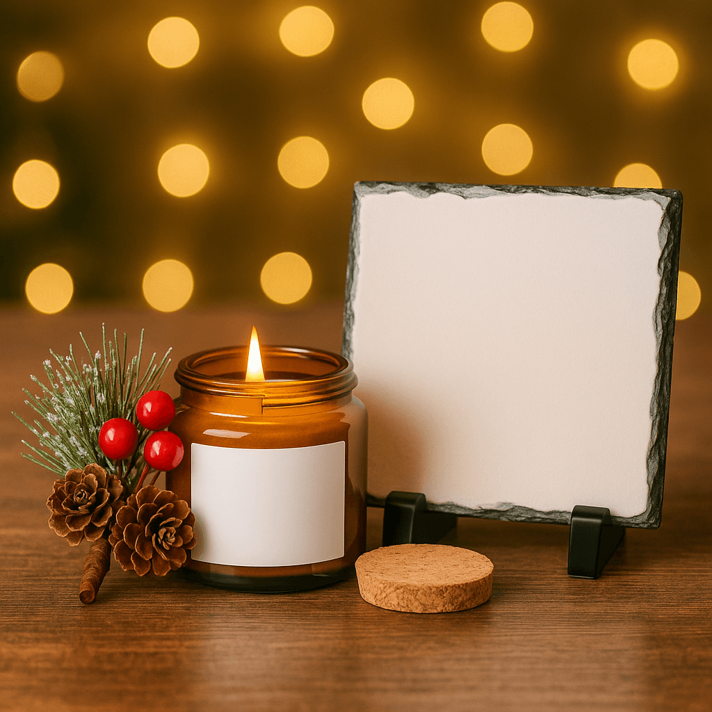 4oz Amber Candle & Photo Slate Gift Set