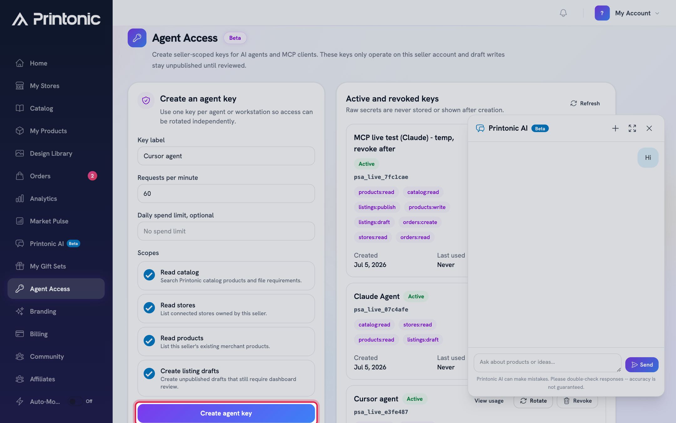 Step 5: Create the key and copy it immediately