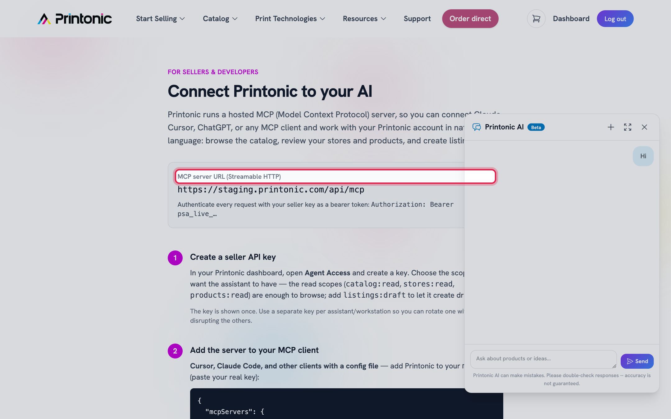 Step 6: Point your AI assistant at Printonic