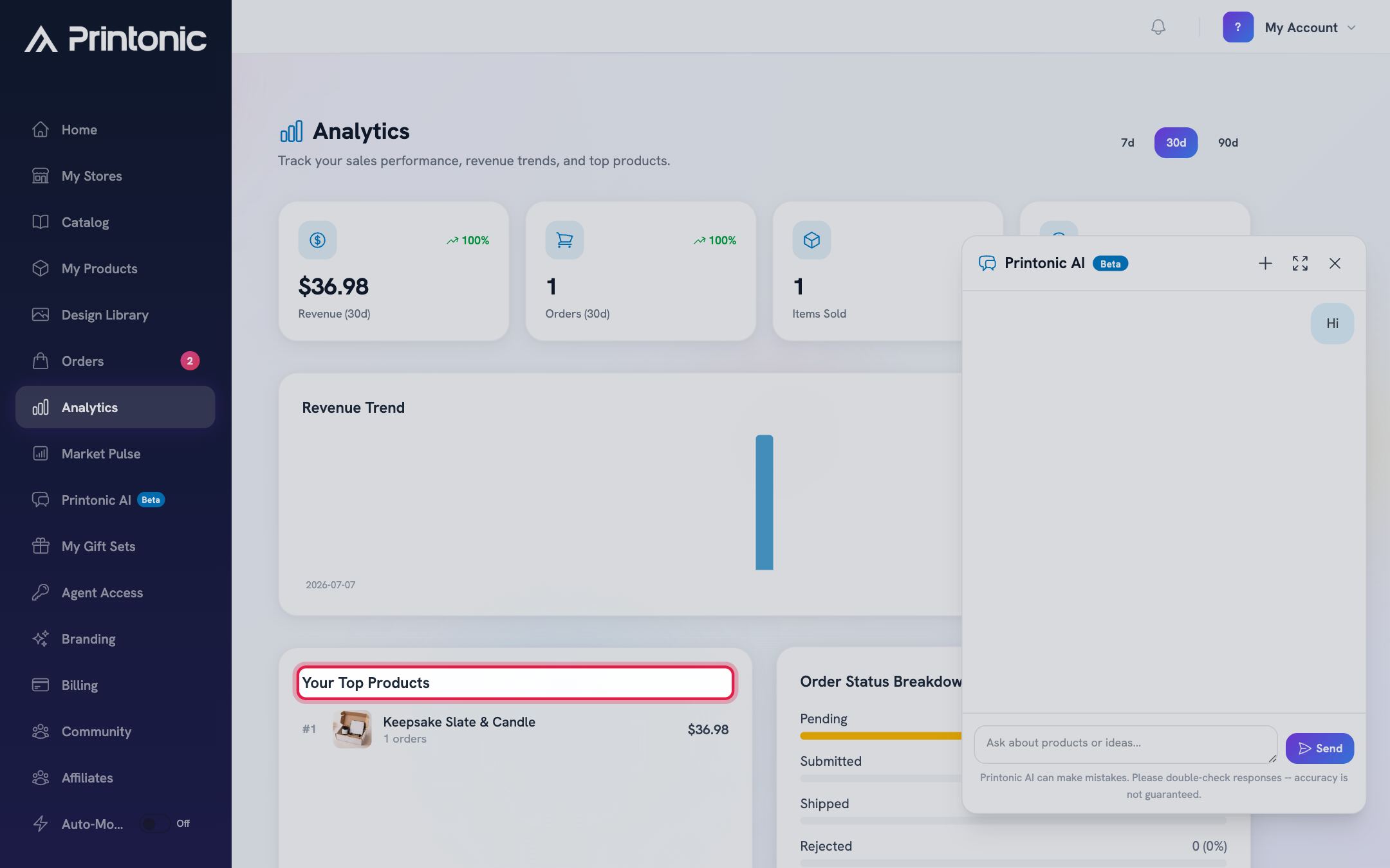 Step 5: Review Your Top Products, order statuses, and Platform Bestsellers
