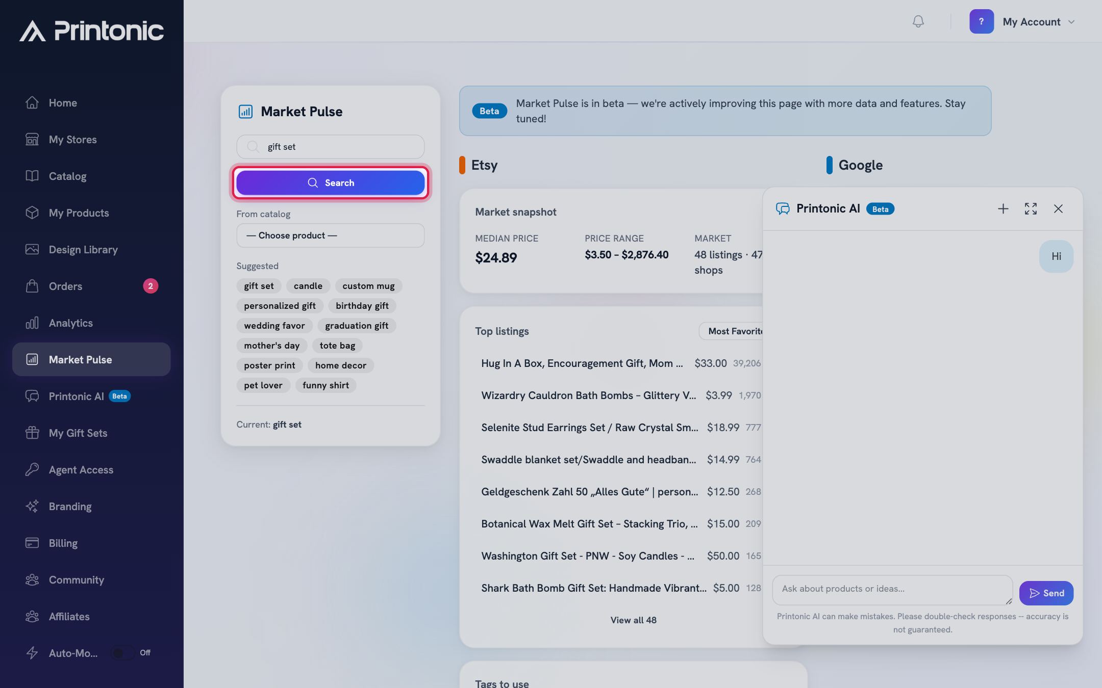 Step 6: Open Market Pulse and run a search