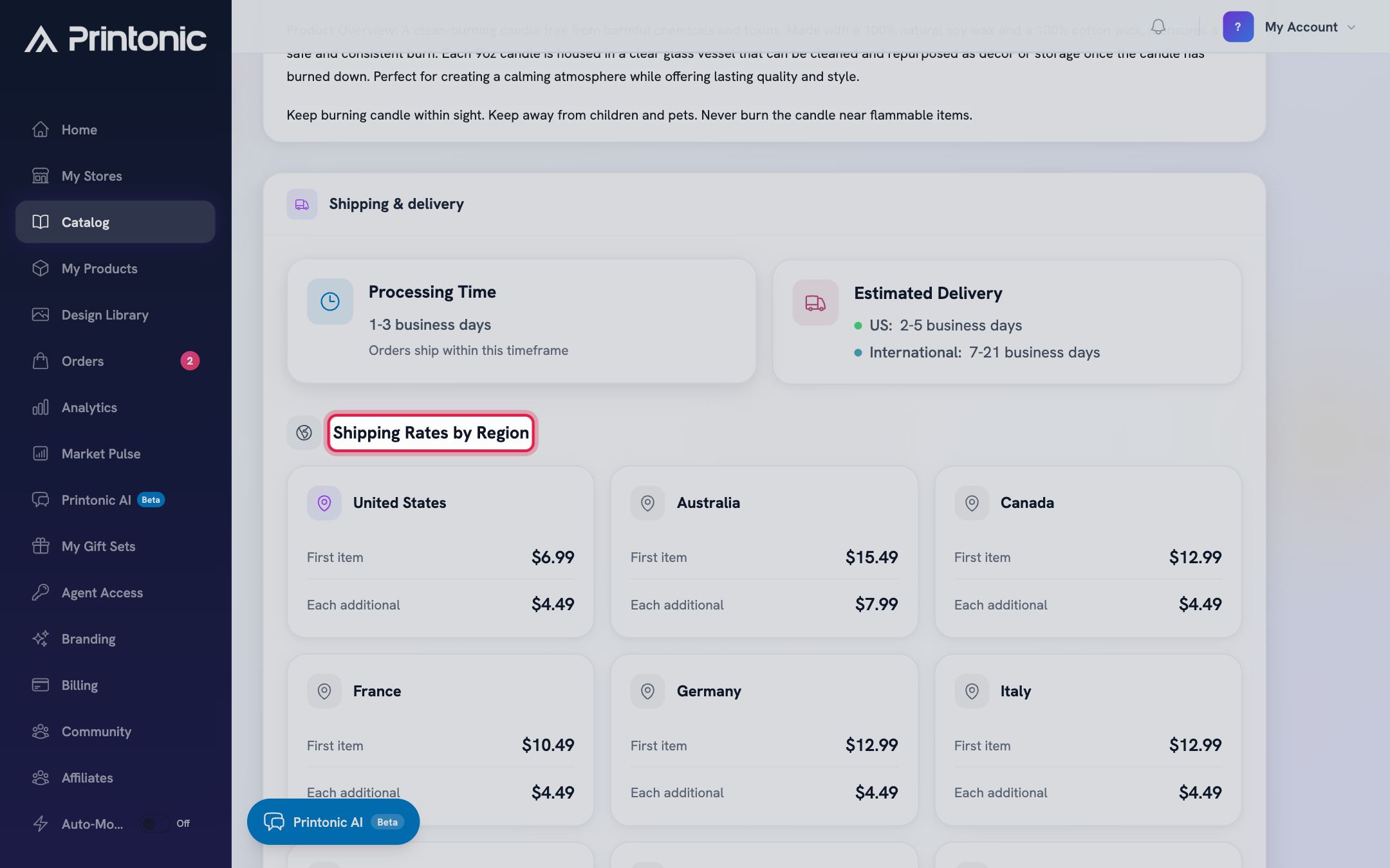 Step 8: Review shipping rates by region