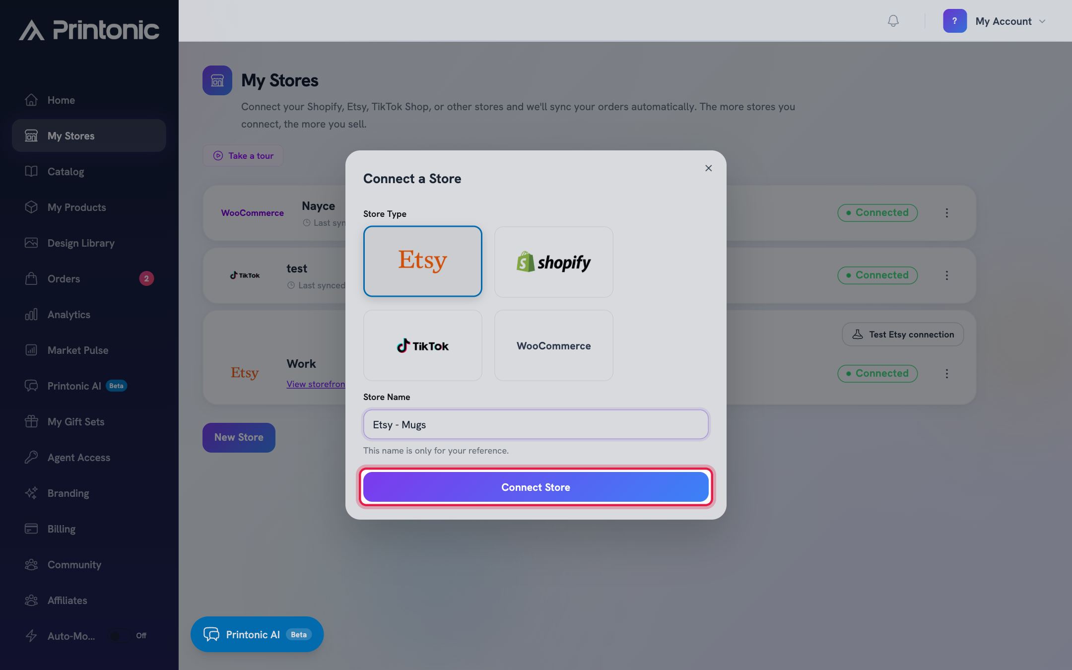 Step 4: Name your store and click Connect Store