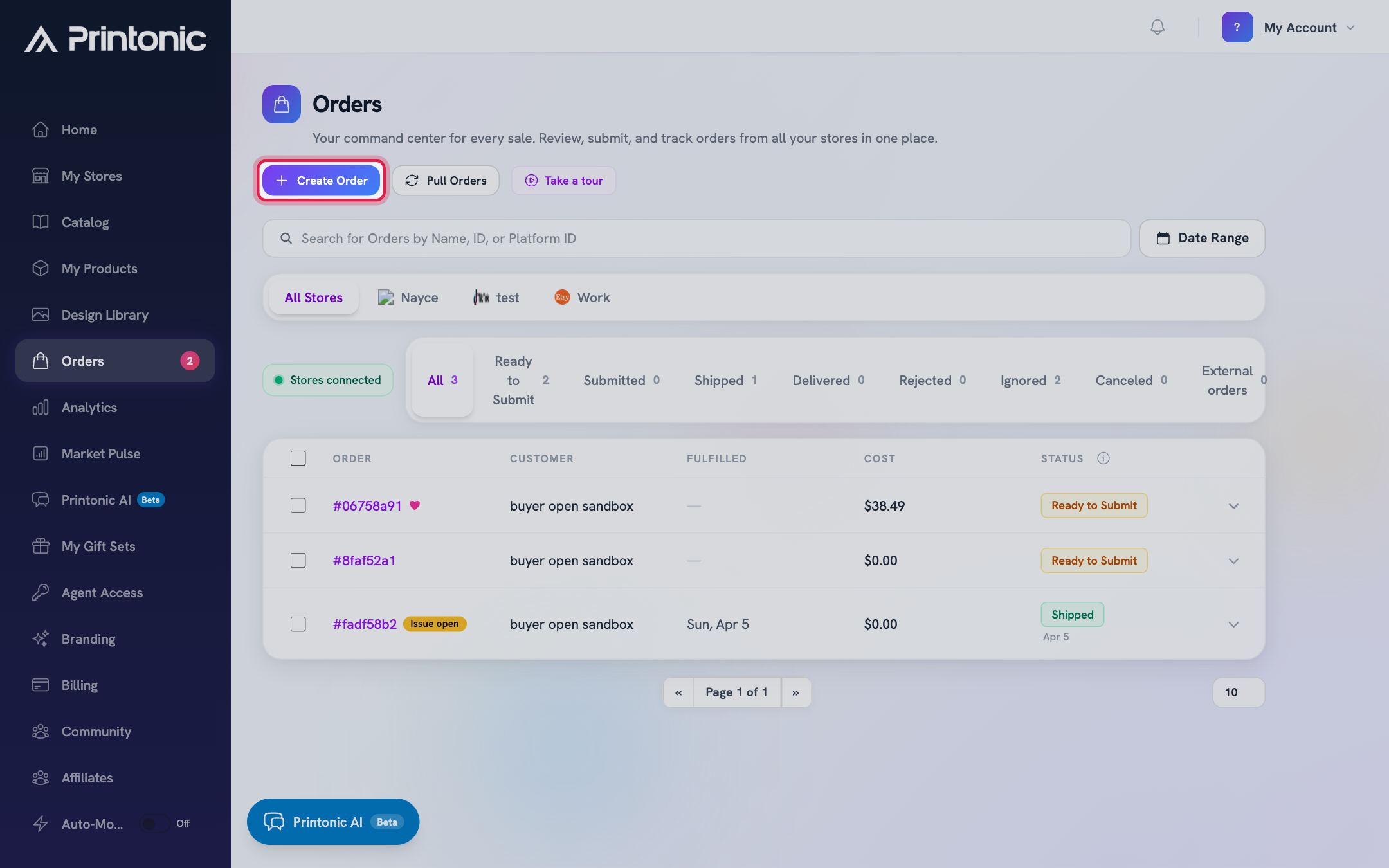 Step 1: Open Orders and click Create Order