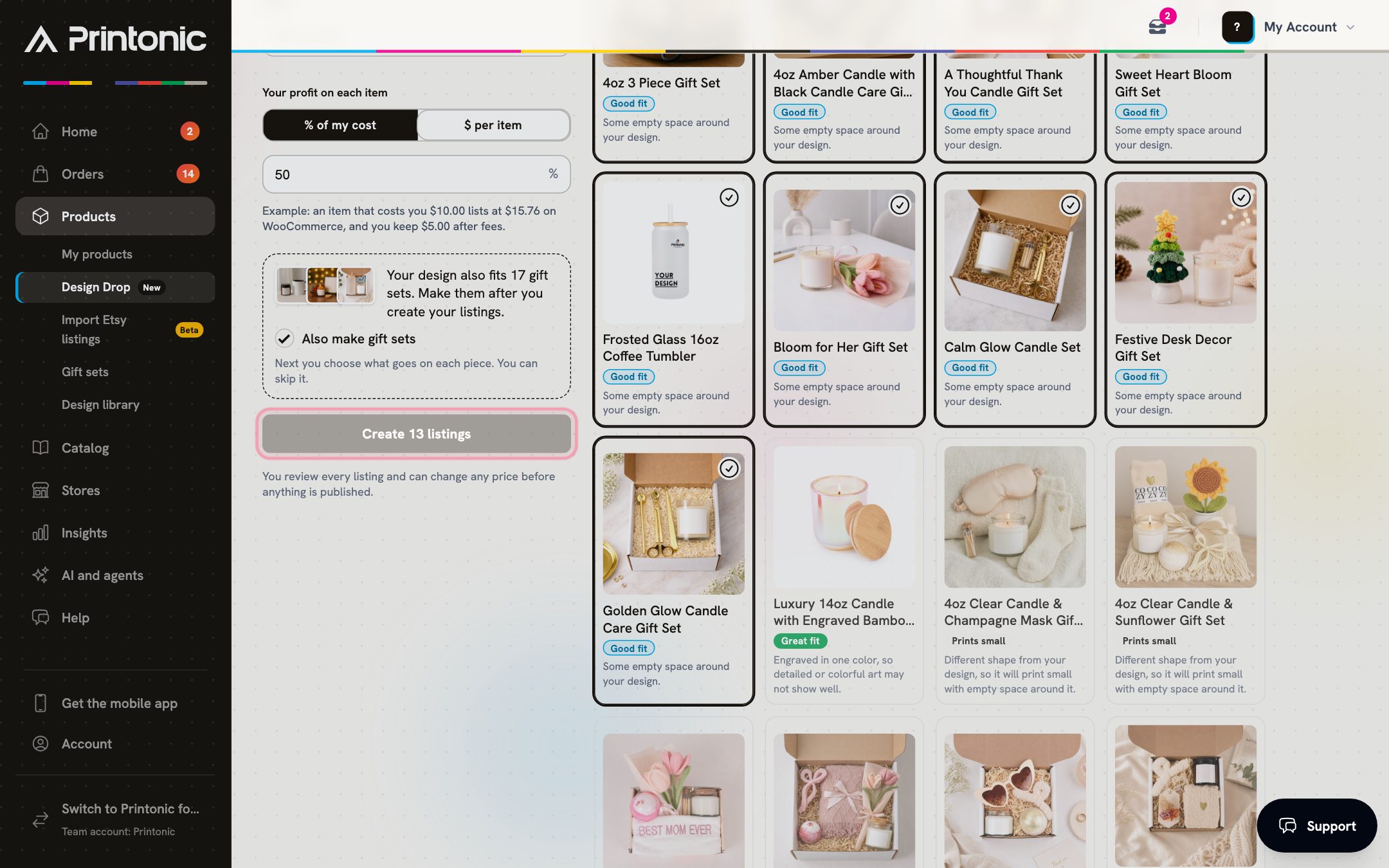 Step 6: The Create listings button in Design Drop