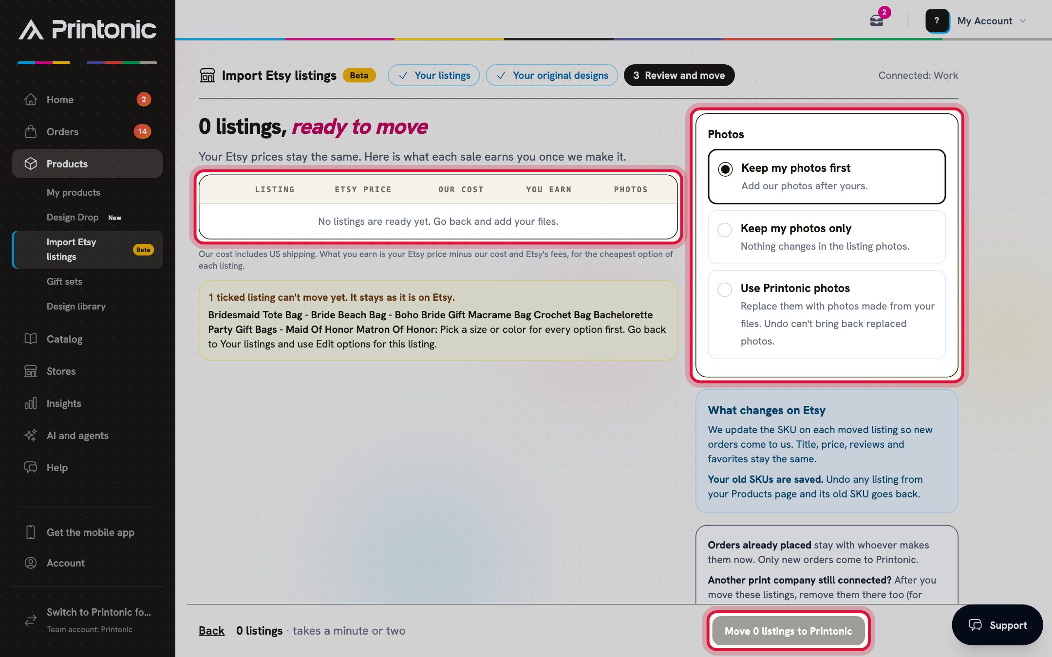 Step 7: Review and move, with the price columns, the Photos choice and the Move button