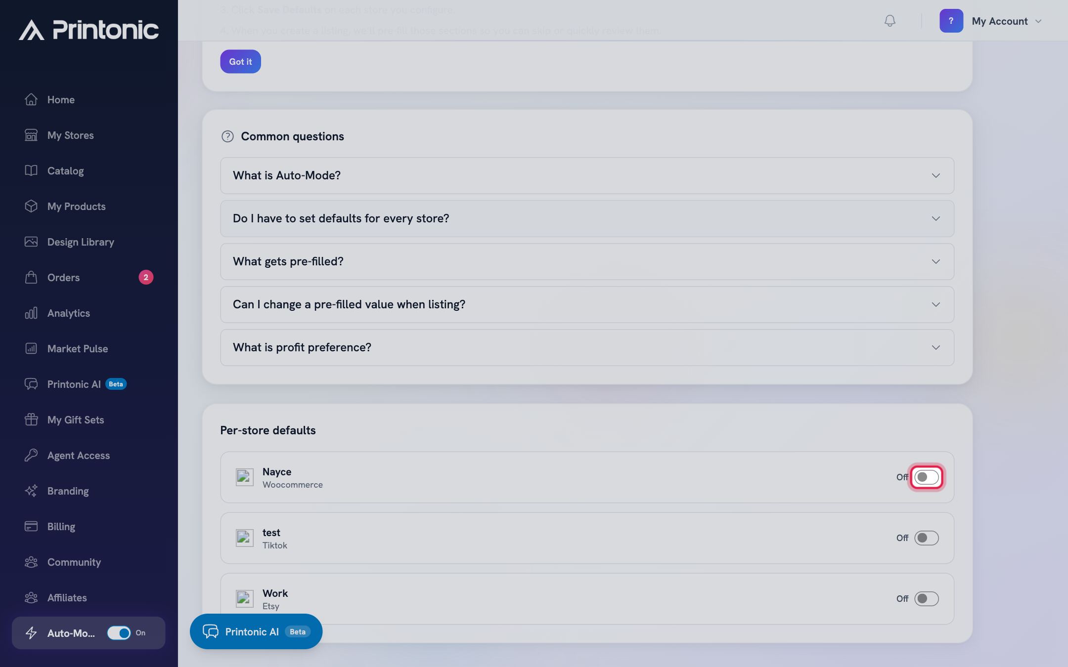 Step 3: Turn on the store you want to configure