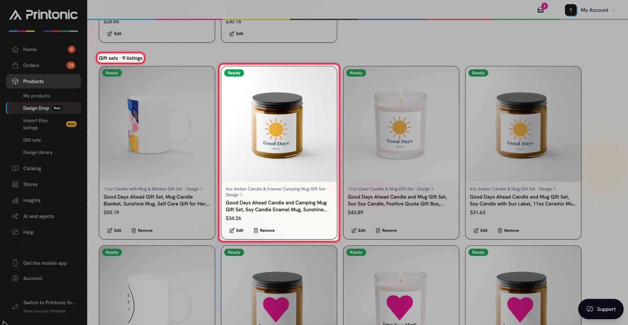 Step 7: Built gift sets listed under Gift sets on your drop