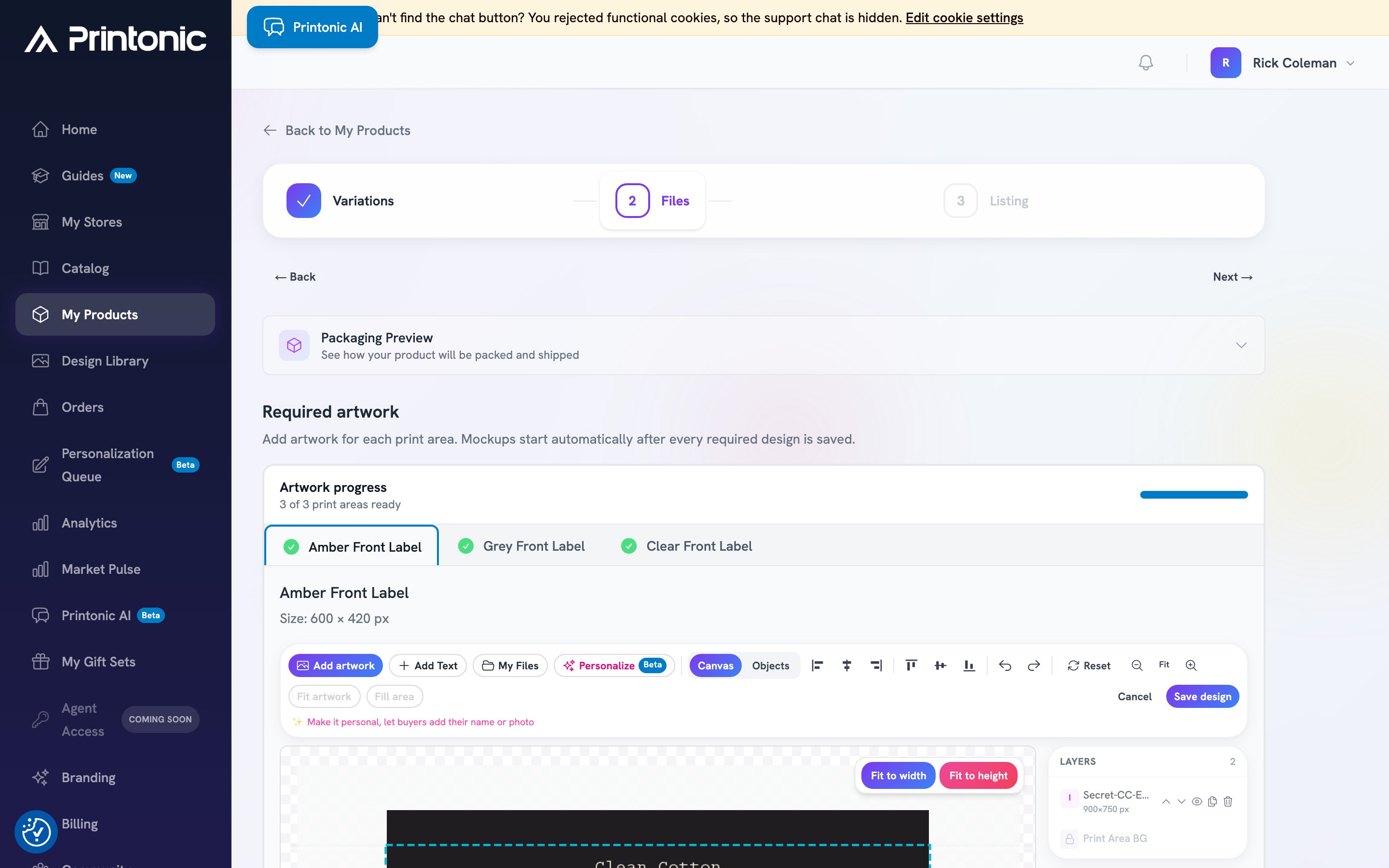 Step 1: The design canvas toolbar with the Personalize button (Beta)