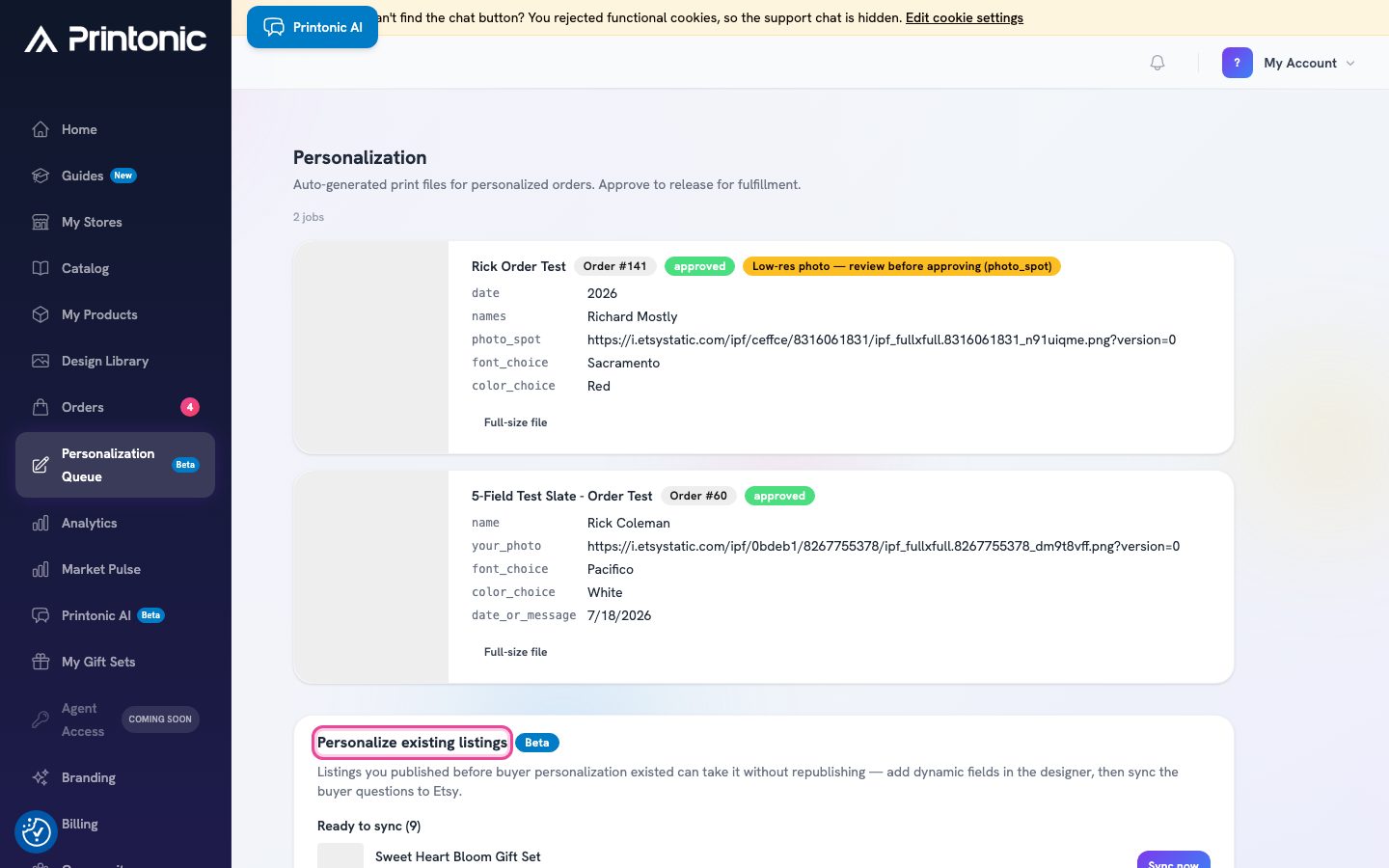 Step 1: The Personalize existing listings panel at the bottom of the Personalization Queue
