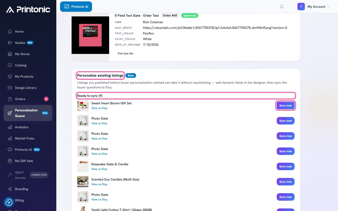 Step 4: Click Sync now on a listing in the Ready to sync group