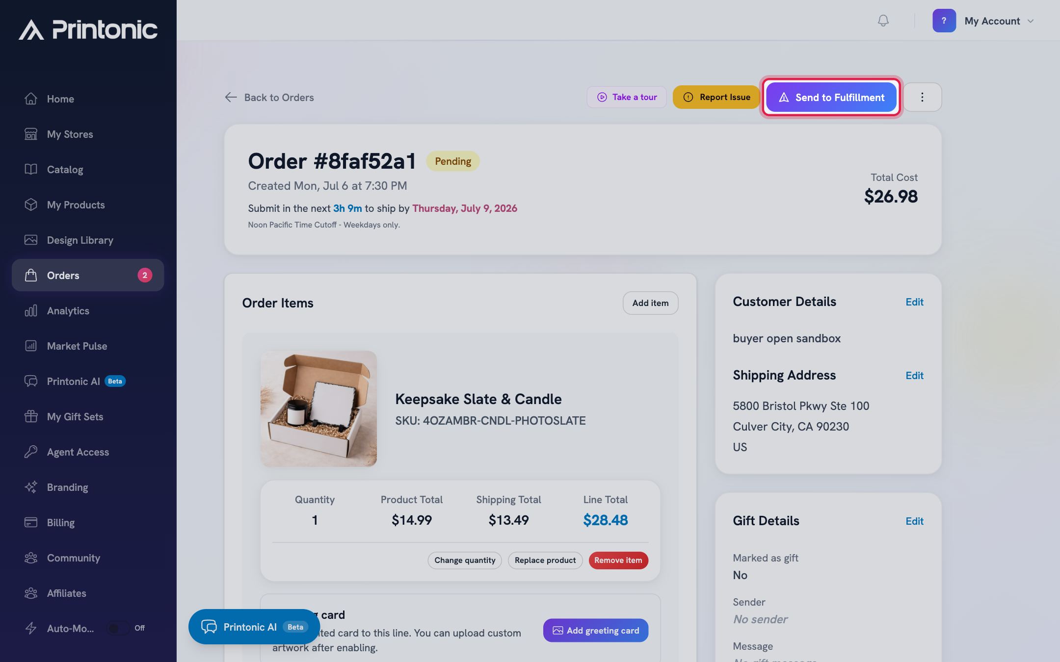 Step 2: Send a single order