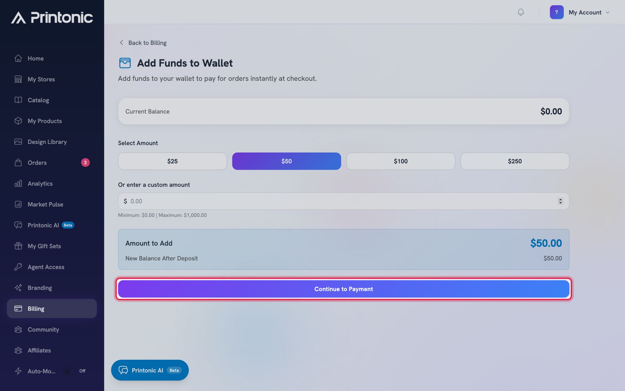 Step 7: Add funds mid-checkout (optional)