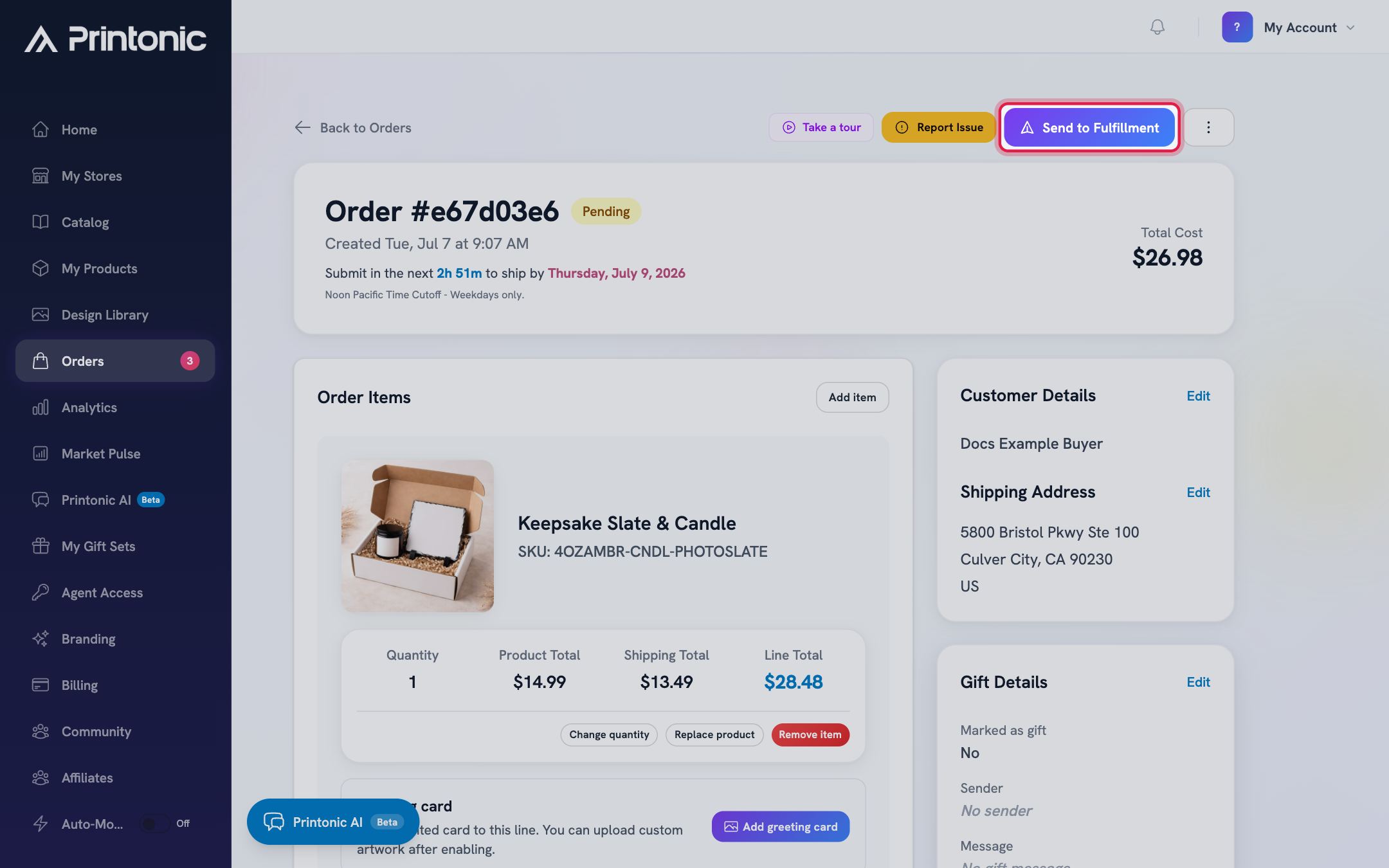 Step 7: Pay the upgrade when you send the order to fulfillment