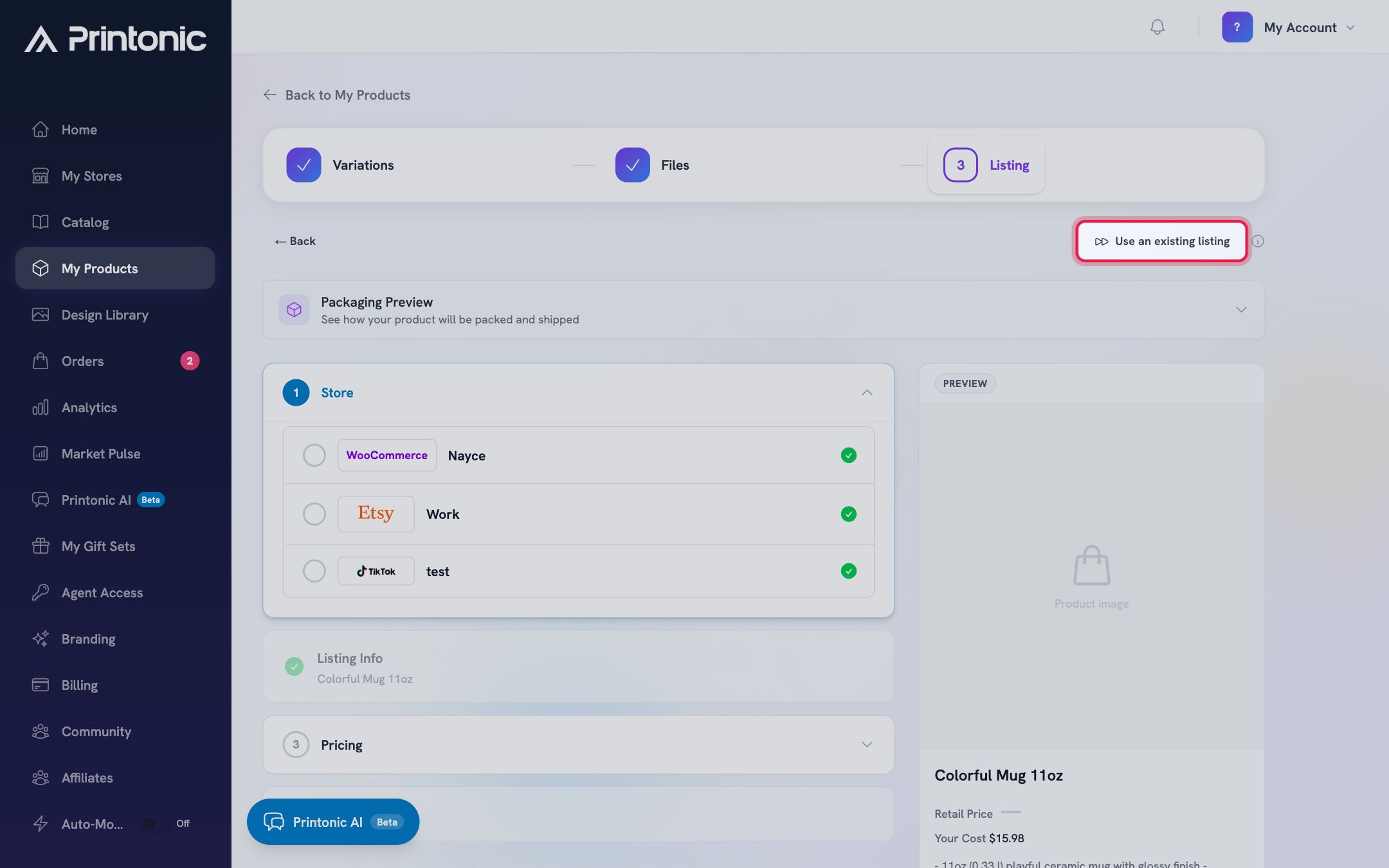 Step 2: Switch to the existing listing flow