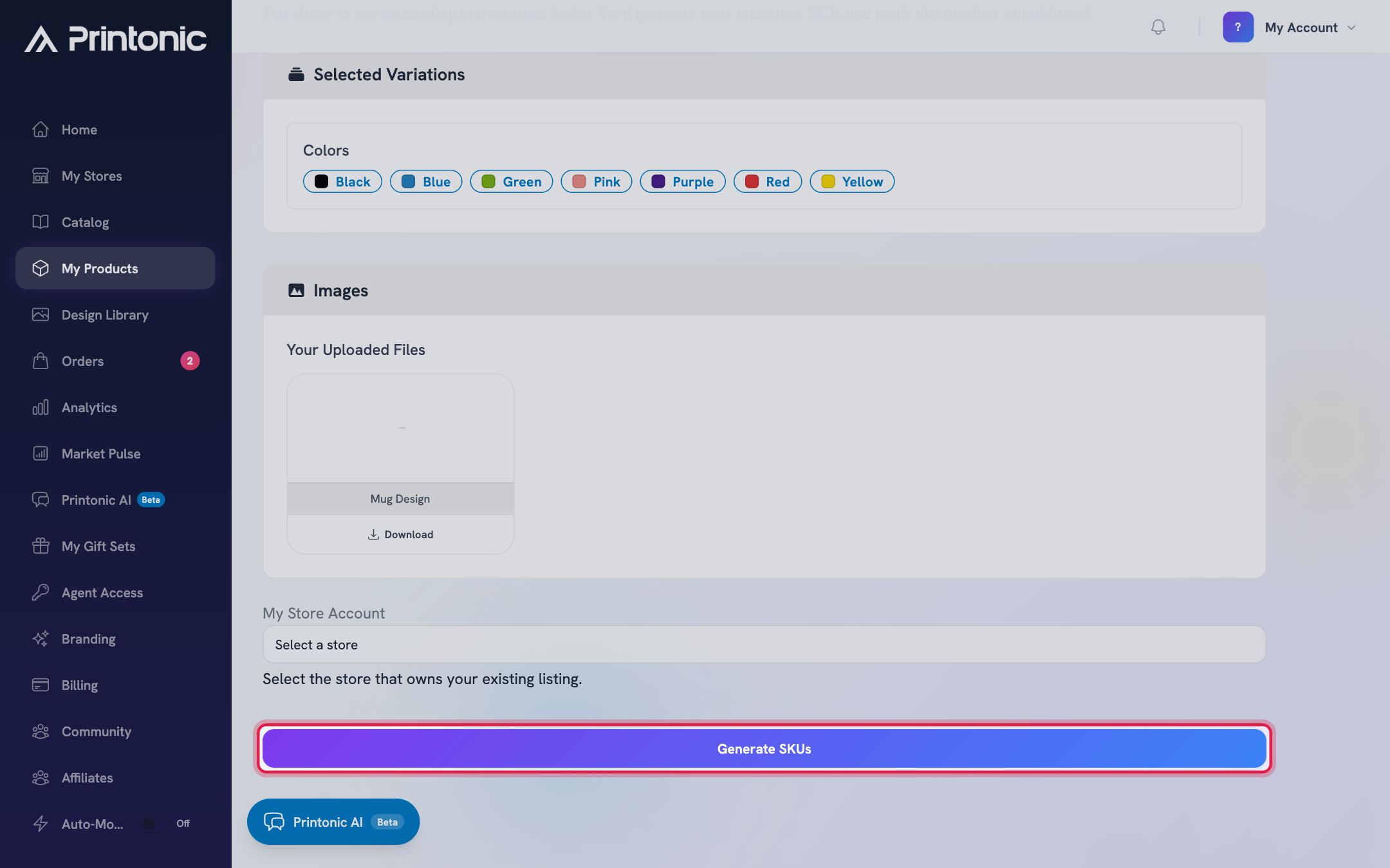 Step 4: Click Generate SKUs