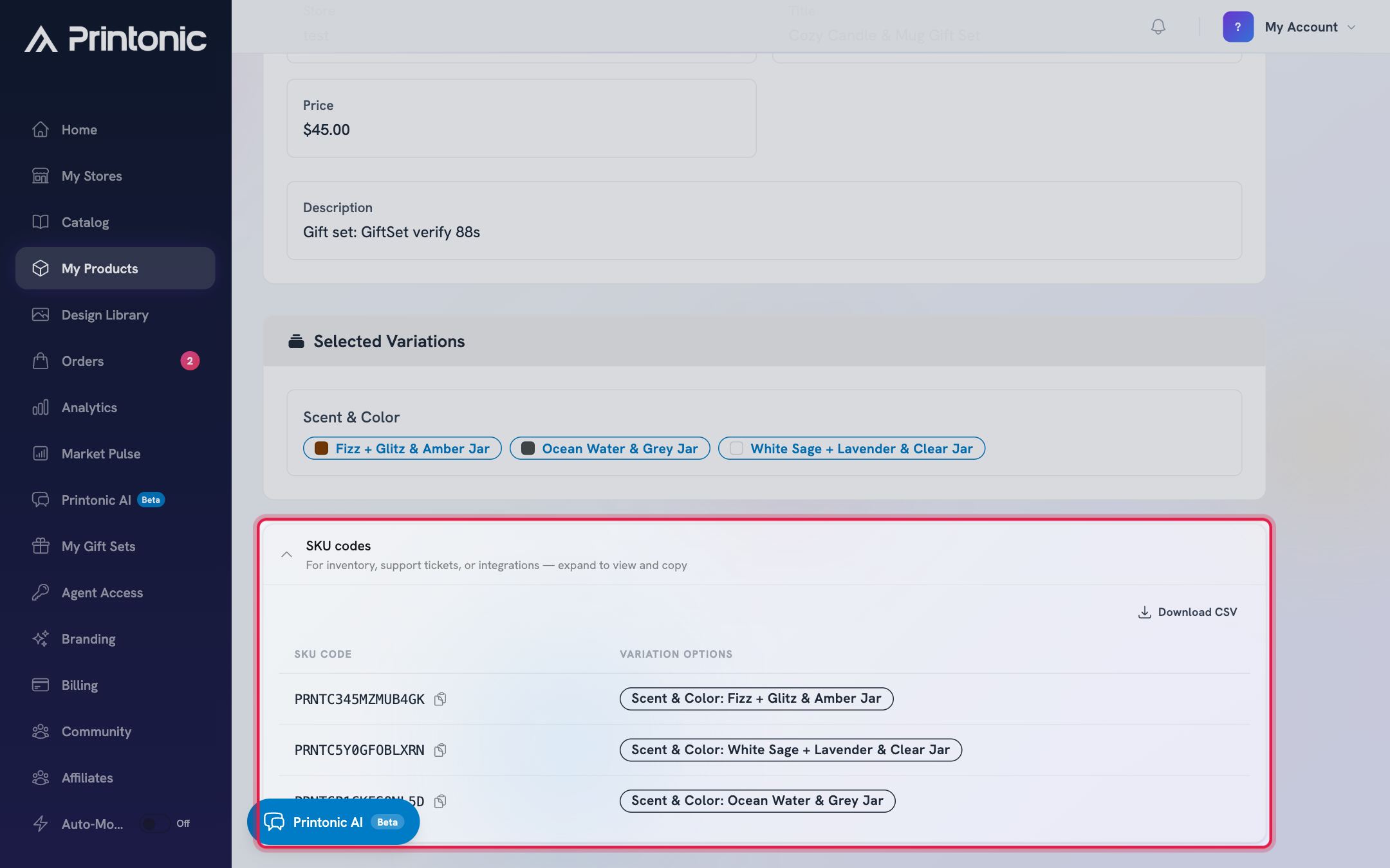 Step 5: Open the SKU codes list