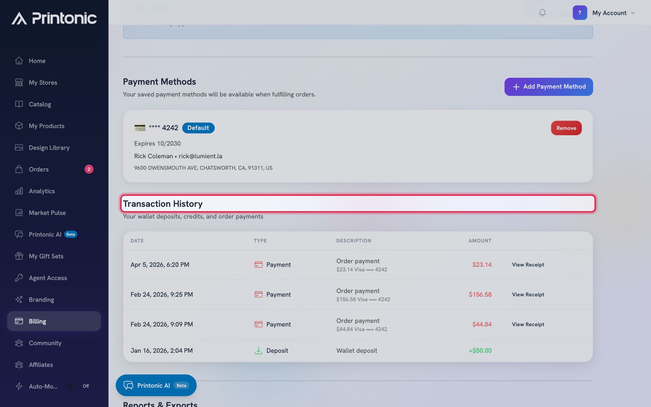 Step 6: Read your transaction history
